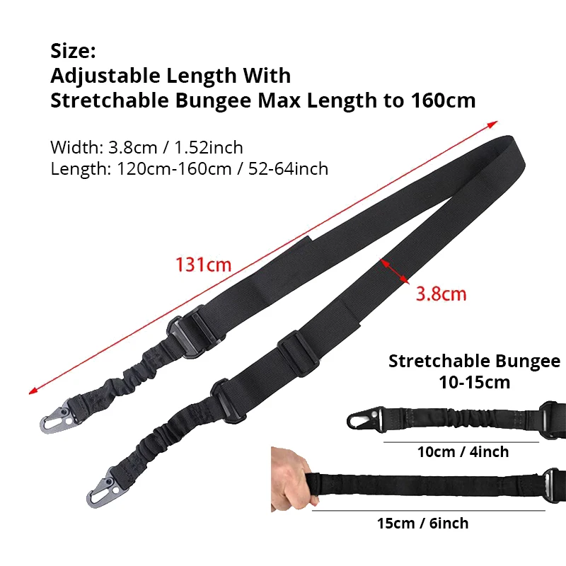 Tactical Two Points Sling Bungee Shoulder Strap Durable Nylon Rifle Belt Heavy Duty Sling for Outdoor Hunting Sports Accessories