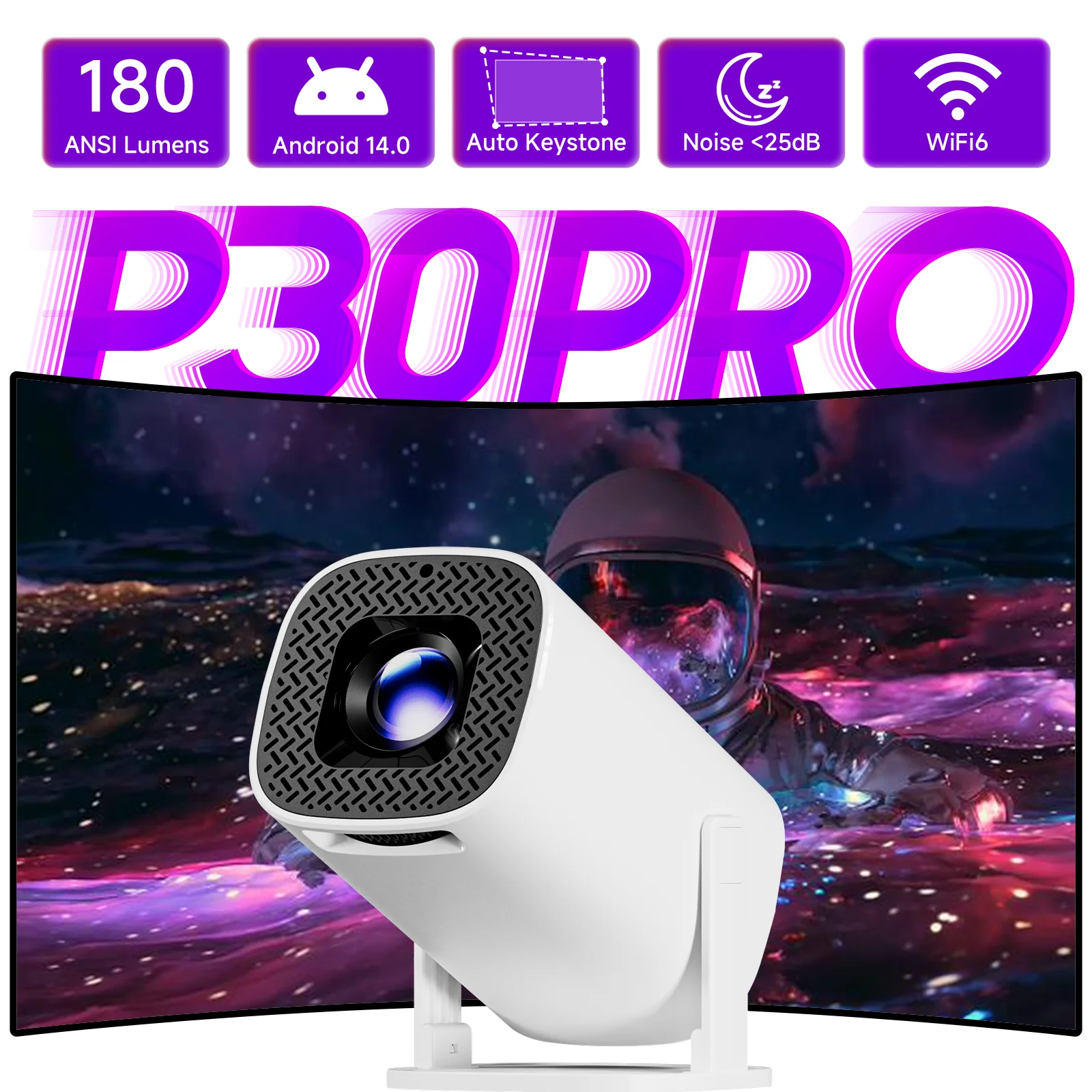 

TOPSION НОВЫЙ P30PRO Android 14 Смарт-мини-проектор 4K HD Видео WiFi 6 BT5.0 Native 720p Домашний кинотеатр Открытый портативный проектор