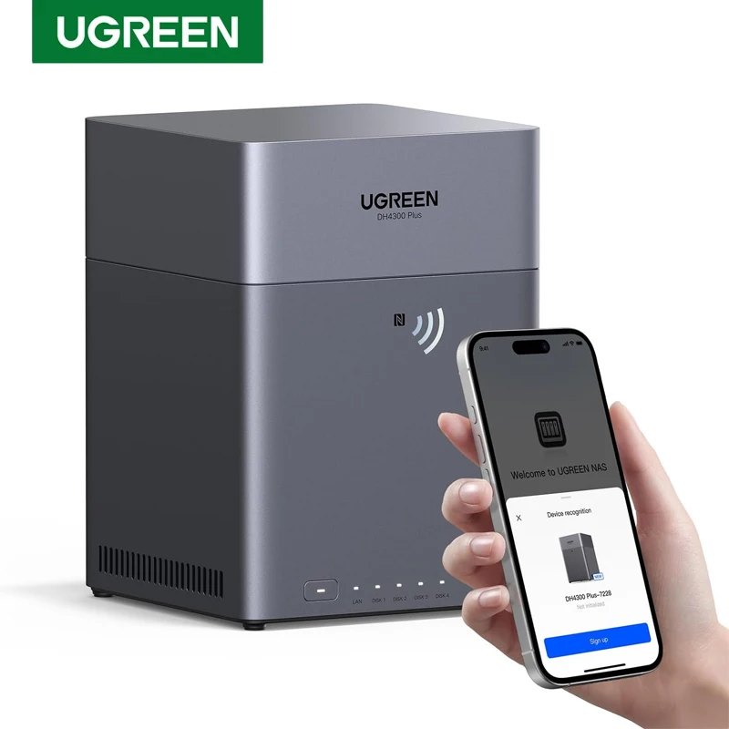 TLF UGREEN NAS DH4300 Plus 4-bayowy serwer NAS do montażu na biurku, obsługa pojemności do 120 TB, 8 GB pamięci RAM LPDDR4X, 2.5GbE, 4K, sieciowe urządzenie pamięci masowej