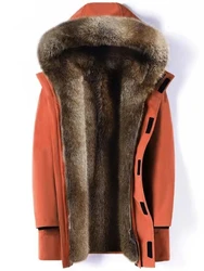 Luxury Brand Jackets Men Winter Fur Lining Hooded Parkas Warm Thick Removable Liner Windbreaker Men Clothing Fur Coat New