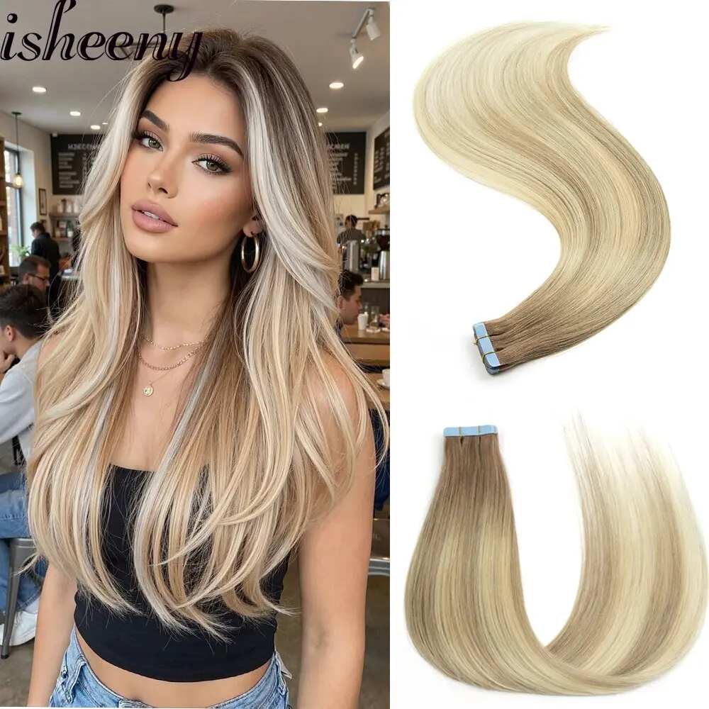 New Colors Tape In Human Hair Extensions Natural Hair Straight Blonde Skin Weft Invisible No Remy Tape Hair Extension 20pcs