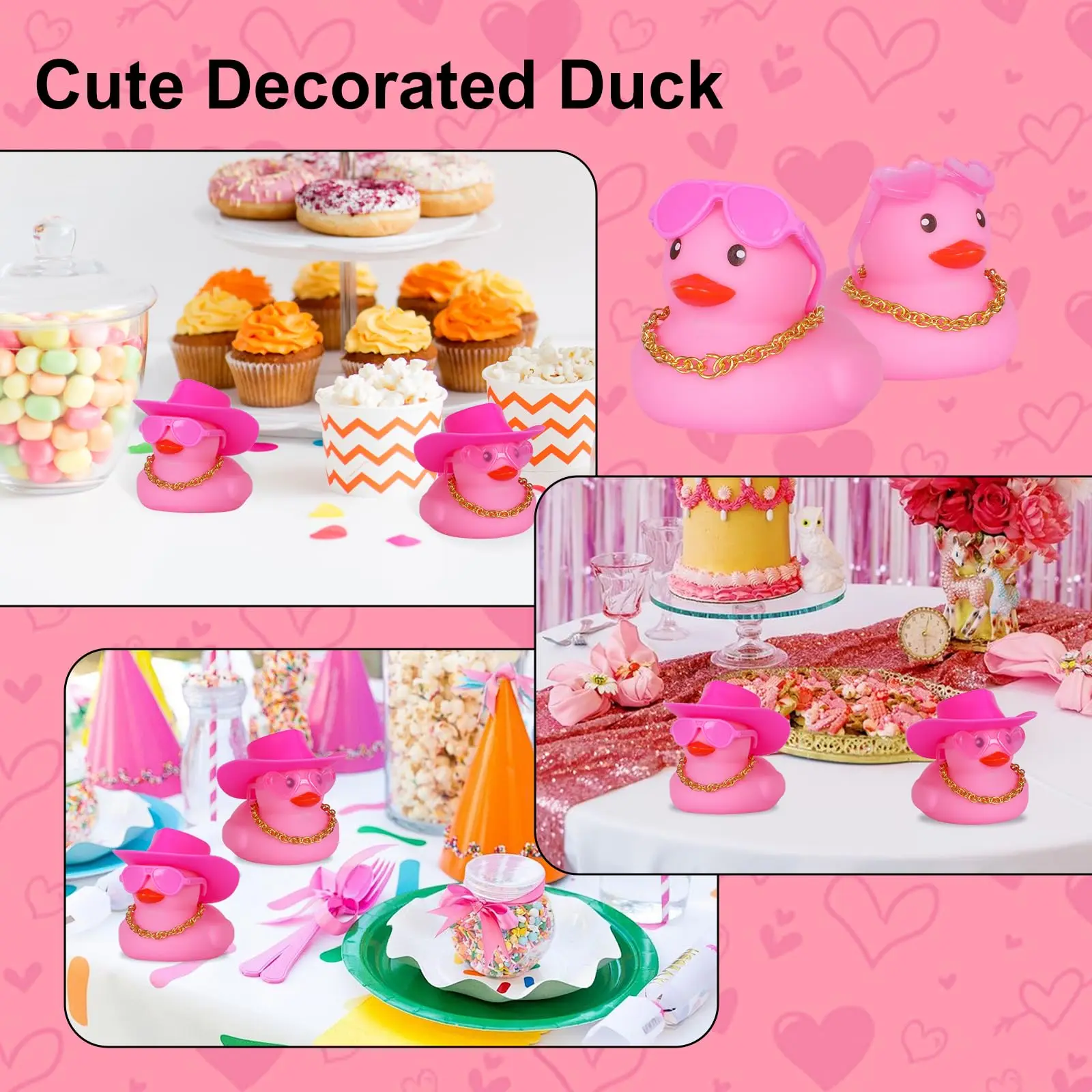 12/24/48PCS Valentine  Mini Rubber Ducks Pink with Cow-boy  Jeep Ducks for Ducking,Party Favors,Dashbaord Decoration