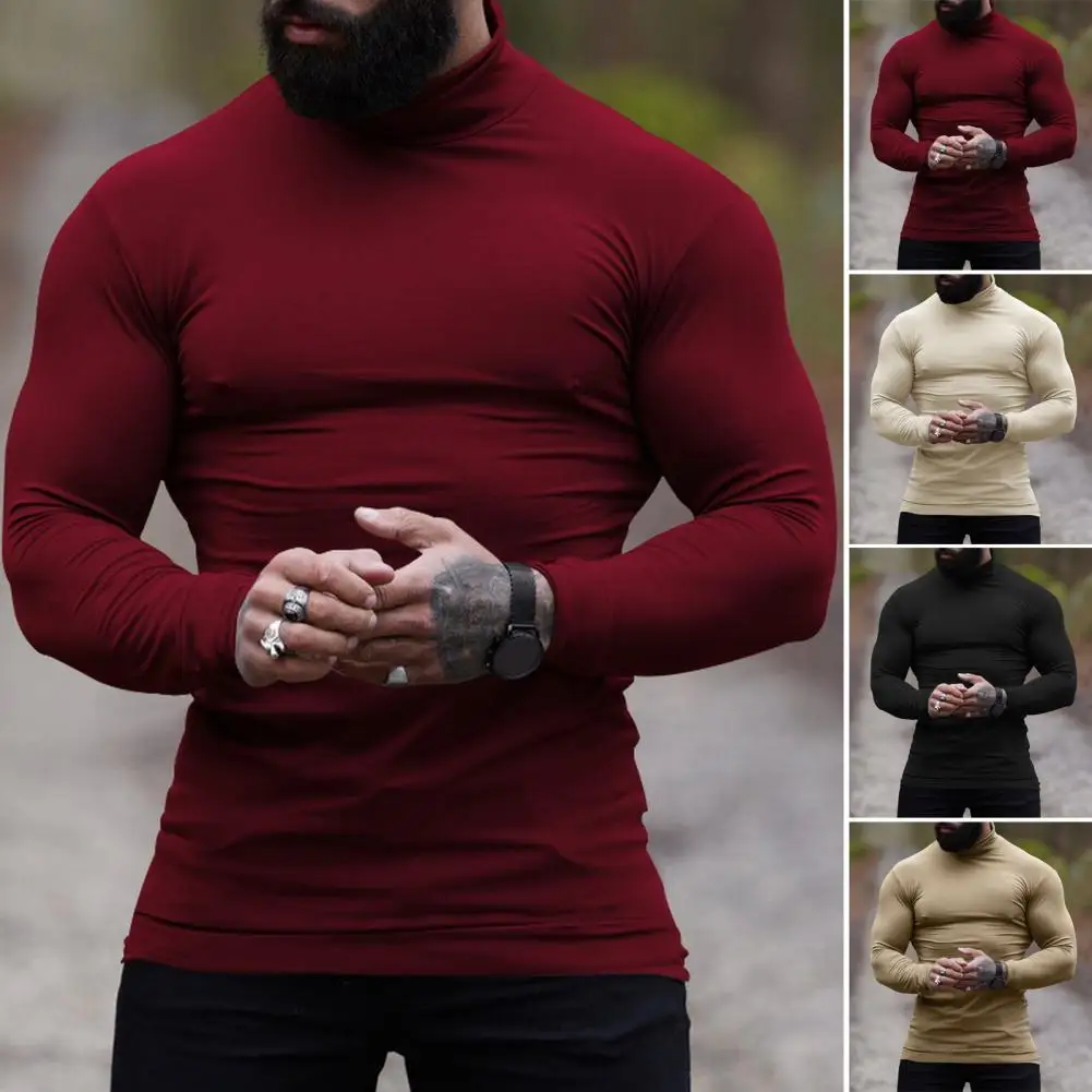 Sweater for Men Thick Knitted Men's Winter Sweater High Collar Long Sleeve Slim Fit Stylish Mid Length Pullover Male