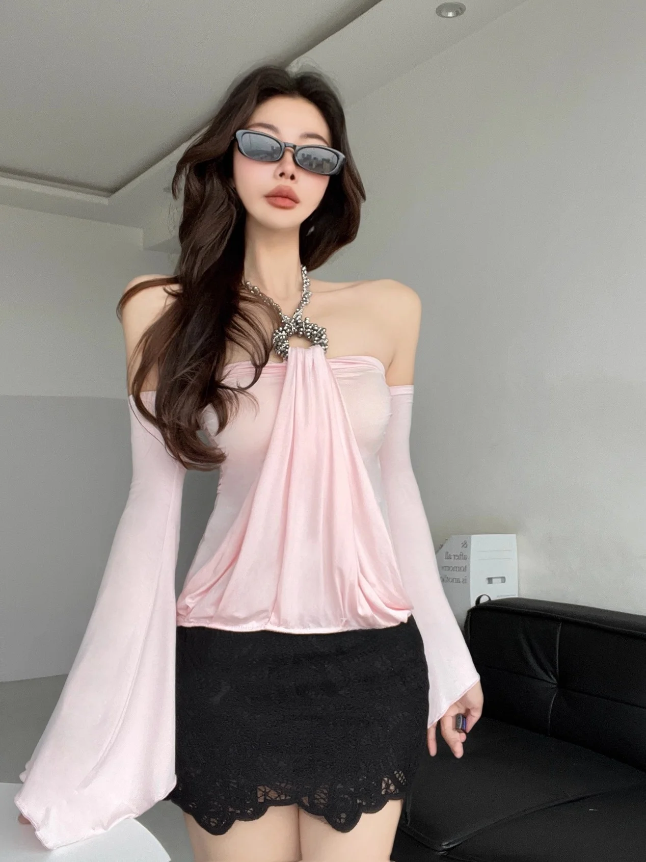 Spódnica Ele Vintage Lace, wysoki stan, elegancka, seksowna, zdobiona diamentami, do pracy, na co dzień, Ocn