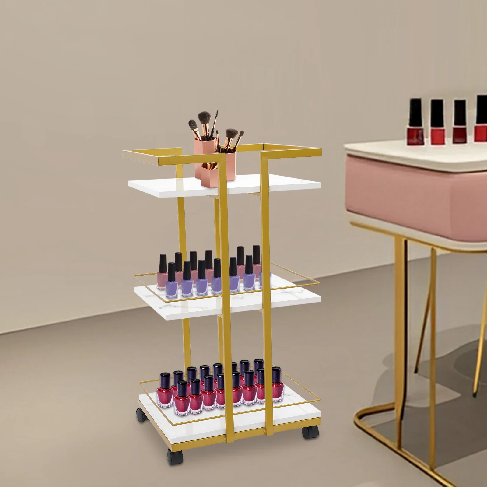 عربة أدوات دوارة متعددة الأغراض مع عجلات، عربة تخزين متنقلة للاستخدام في الصالونات والمكتب - محطة تجميل بسعة 25 كجم