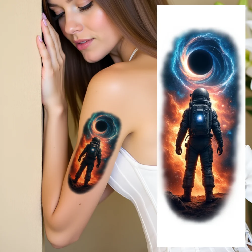 

12pcs Temporary Tattoo Waterproof Long-lasting Body Stickers Wormhole Nebulae Alien Landscape For Thighs Shoulders Adults