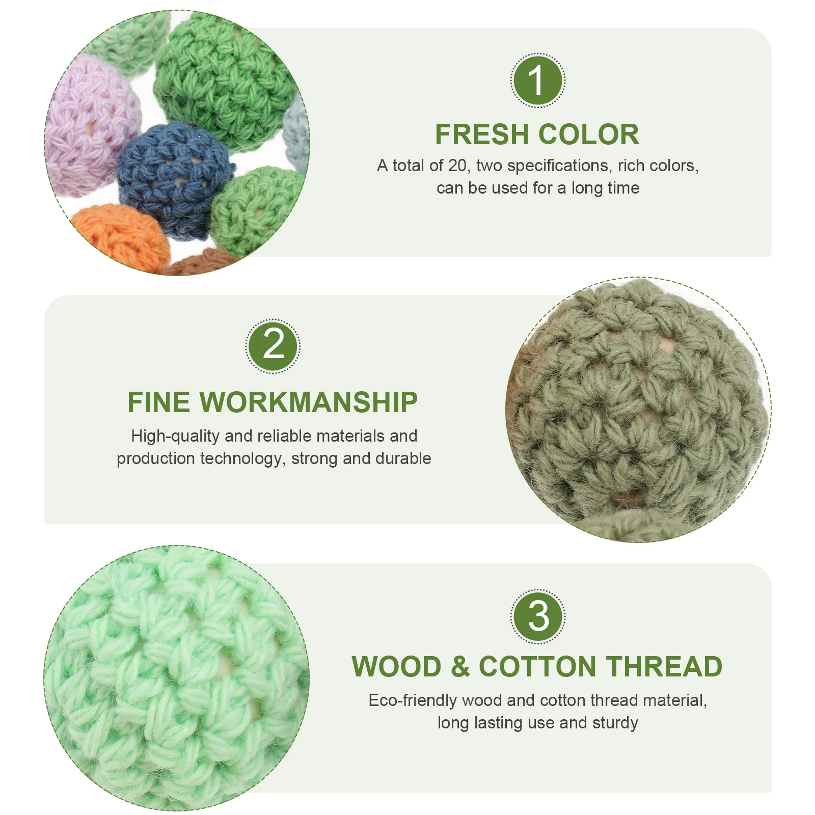 

20PCS Cotton Thread Wooden Beads Crochet Knitting Decoration Round Compact Ball Lightweight Durable Holiday Decor DIY Material