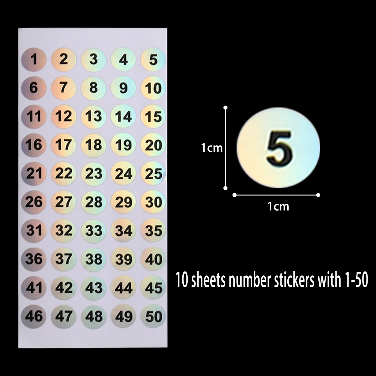 Number Stickers (1-50) 10 Sheets Round Laser Label Sticker for Nail Polish Bottles Self Adhesive Number Tags Color Sample Sticks