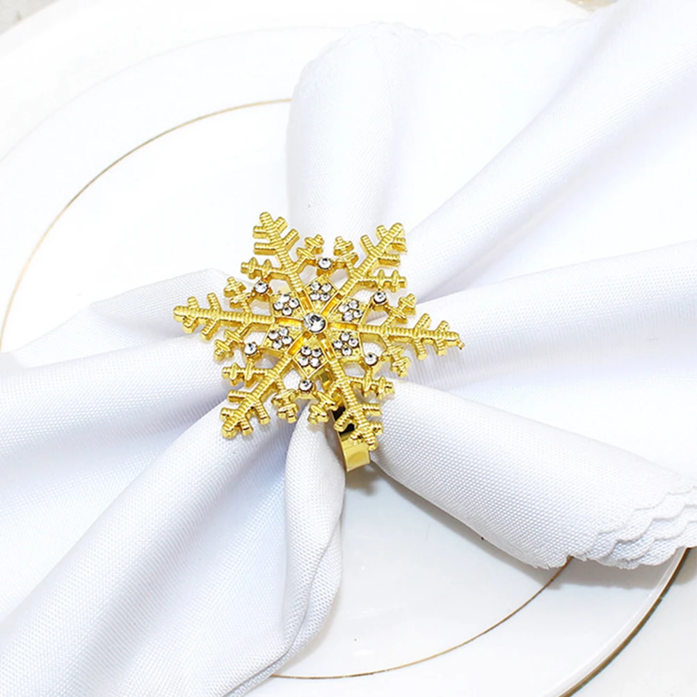 

4pcs Alloy Christmas Ring Snowflake Design Decorative Buckle For Party Holiday Household Dinning Table Adorn Xmas Gift Festive