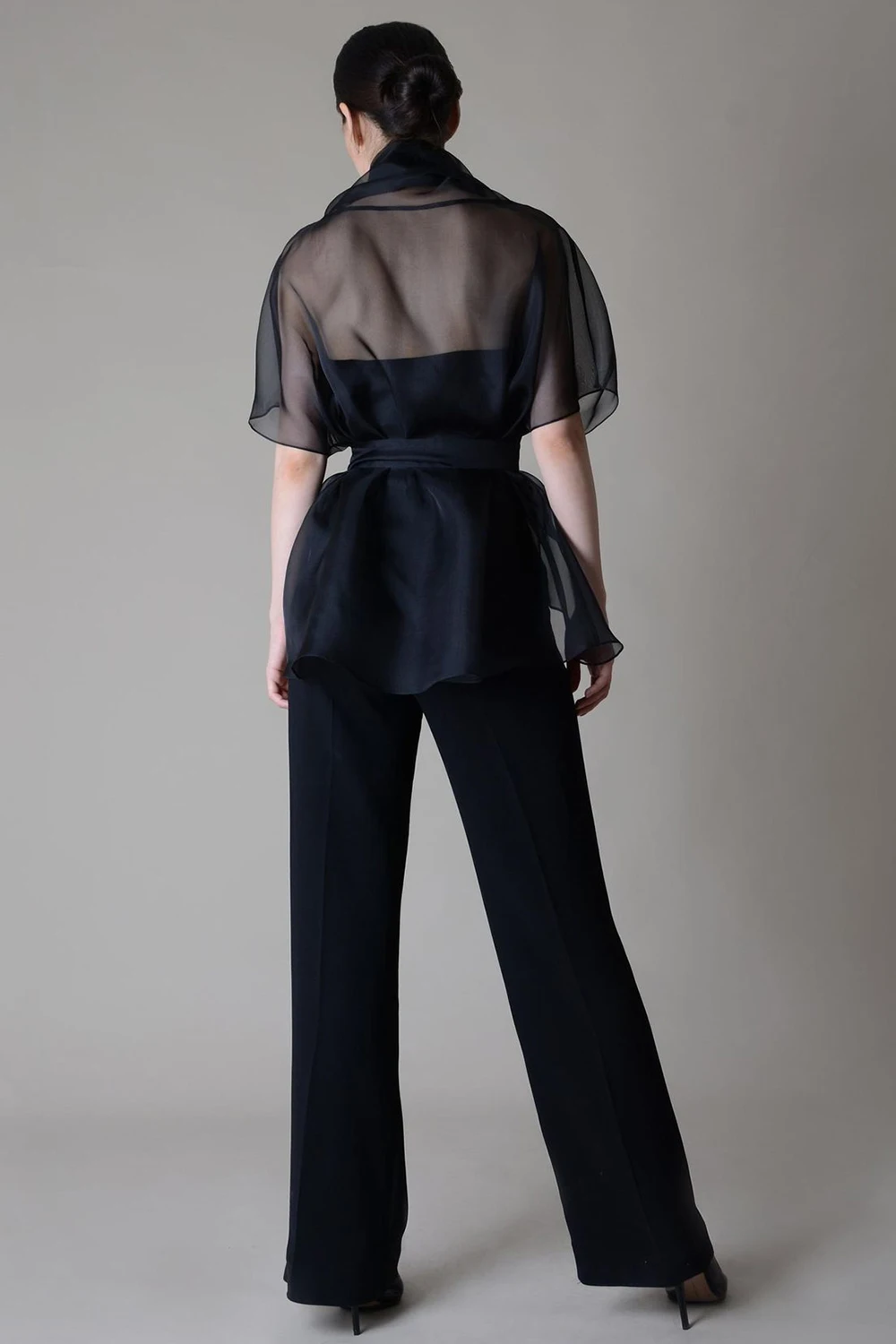 Organza Mesh Blouse for Women Stand Collar Lace-up See Through V-Neck American Retro Elegant Half Sleeve Blouse Top Plus Size