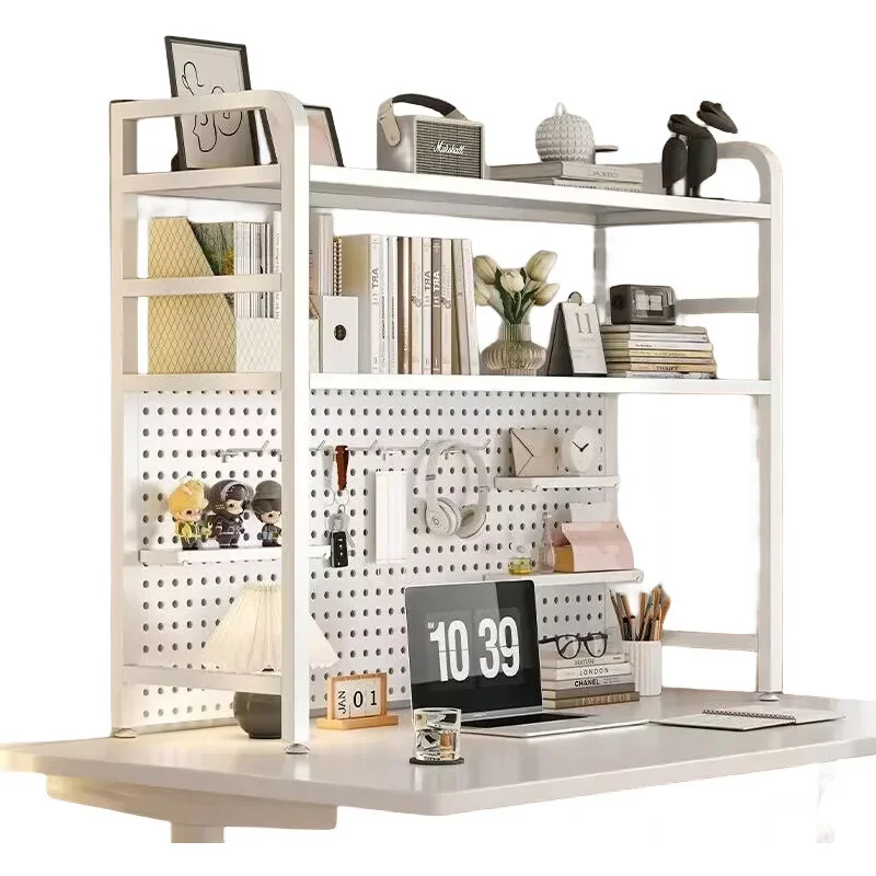 Desktop Bookshelf Organizer with Pegboard Shelf Storage Rack Tabletop Bookcase Office Desk Organizer Space Saving Study Shelf