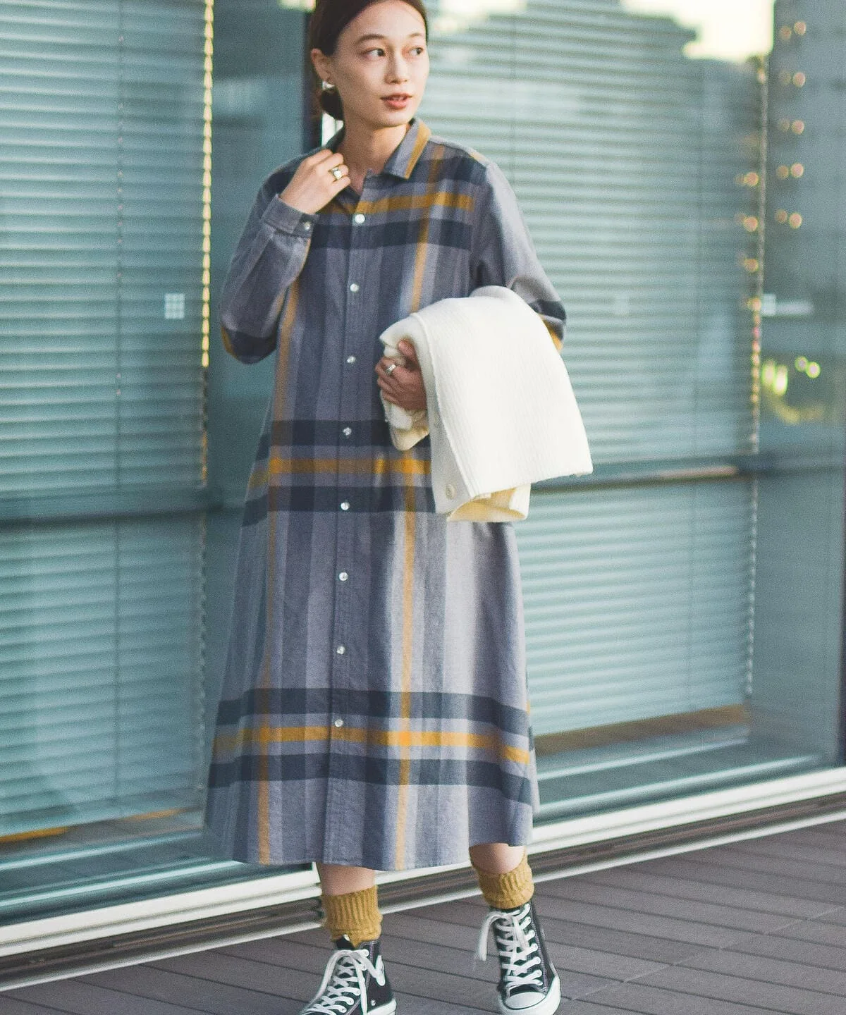Herbst 2025, lässig, kariert, Baumwolle, irt Dr, lockere Passform, mittellang, faion, vielseitig, neue Ankunft, JUNGE-SLE-Kleidung