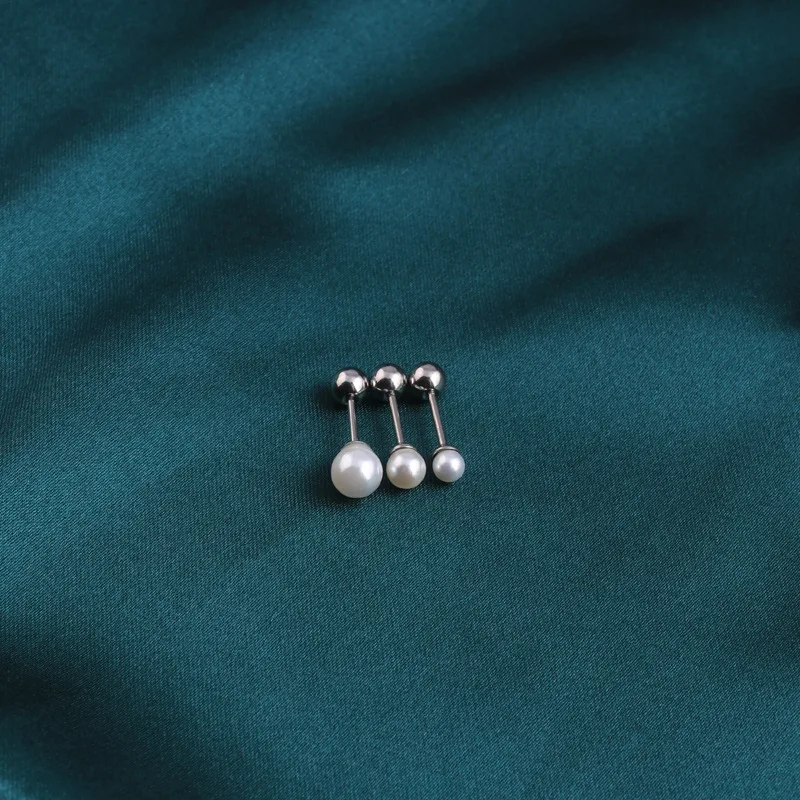 2PCS Stainless Steel Pearl Ear Studs Earrings For Women/Men 3mm 4mm 5mm Tragus Cartilage Piercing Jewelry