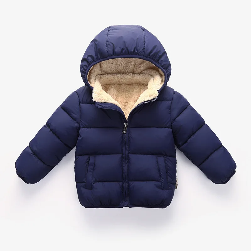 Childrens Winter New Padded Down Coats 2025 Fashion Casual Daily Solid Color Thicken Fleece-Lined Hooded Parkas