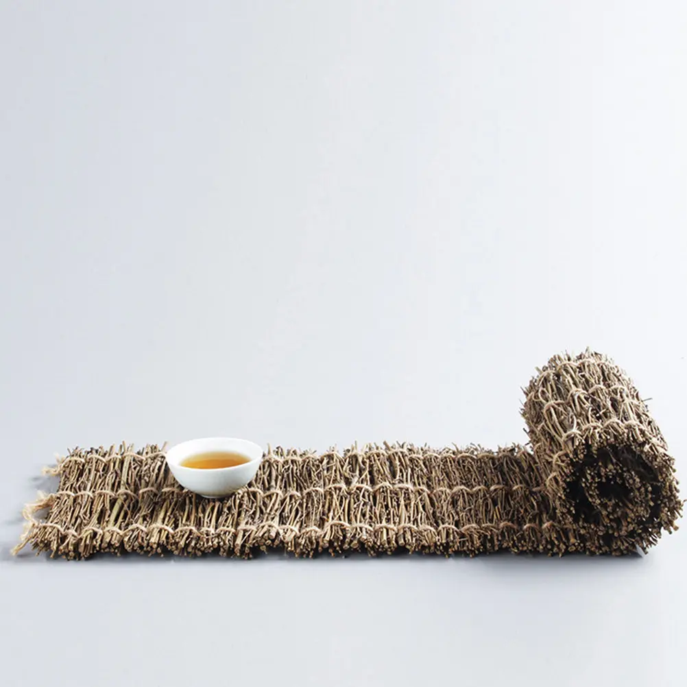 

Handmade Bamboo Branch Tea Mat Woven Tight Eco Friendly Lightweight Retro Vintage Photography Prop for Tea Cup Fruit Dry Goods