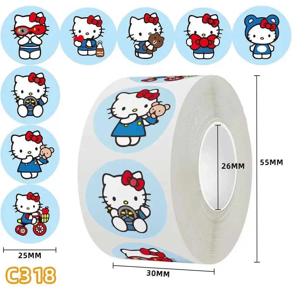 500PCS/rol Kawaii Anime Sanrio Stickers Hello Kitty Kuromi Cinnamoroll Pochacco Sticker DIY Stationery Cute Cartoon Sticker Gift