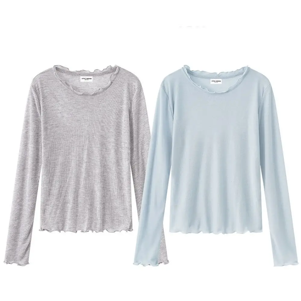 Sweet Milk Flavor Long Sleeve Base Shirt round Neck Translucent Thin New Spring Summer Top Women's Korean Style Commute Fashion
