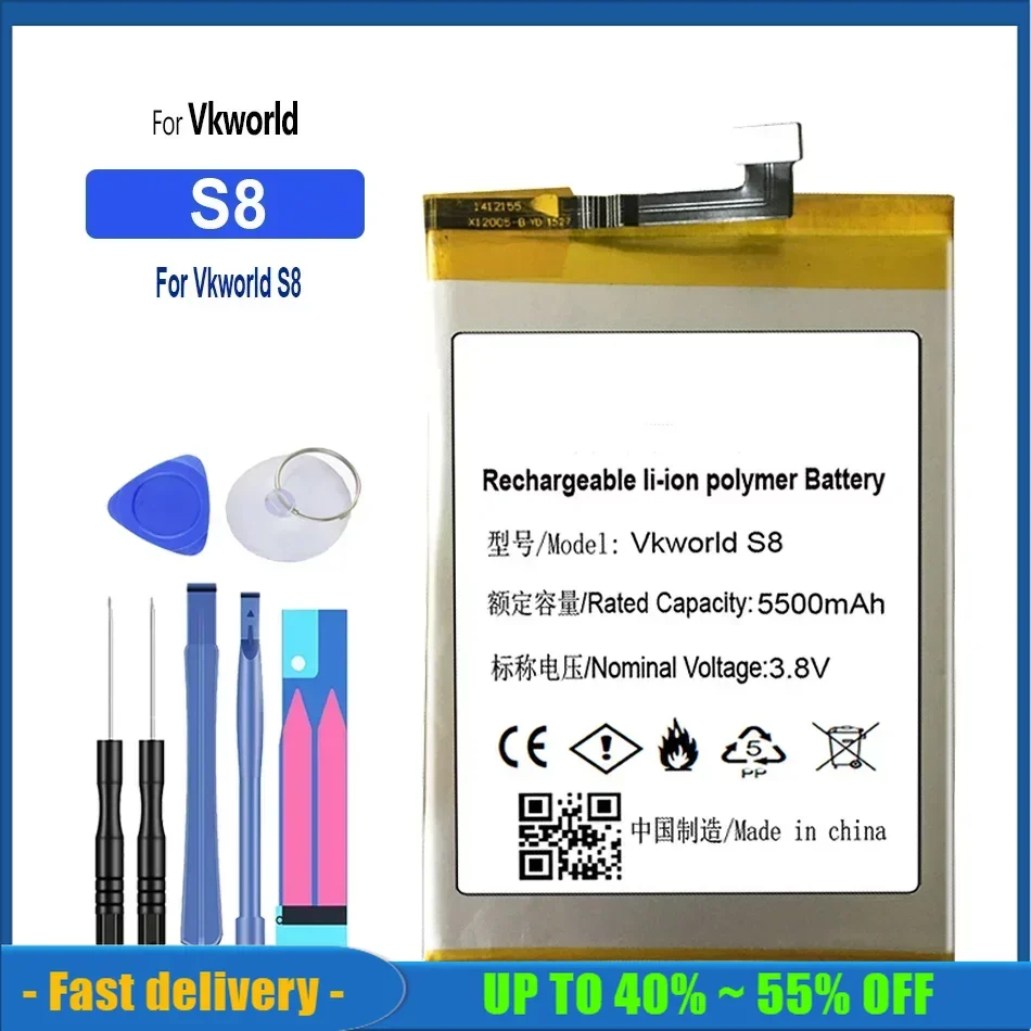 

S 8 5500mAh For Vkworld S8 MTK6750T Smartphon Batteries Replacement Spare High Quality Mobile Phone Battery