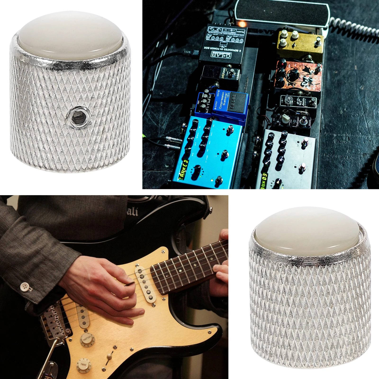 

1Set Silver Tone Control Knobs Electric Guitar Durable Alloy Compact Practical Instrument Supplies Wrench Knobs with Holes