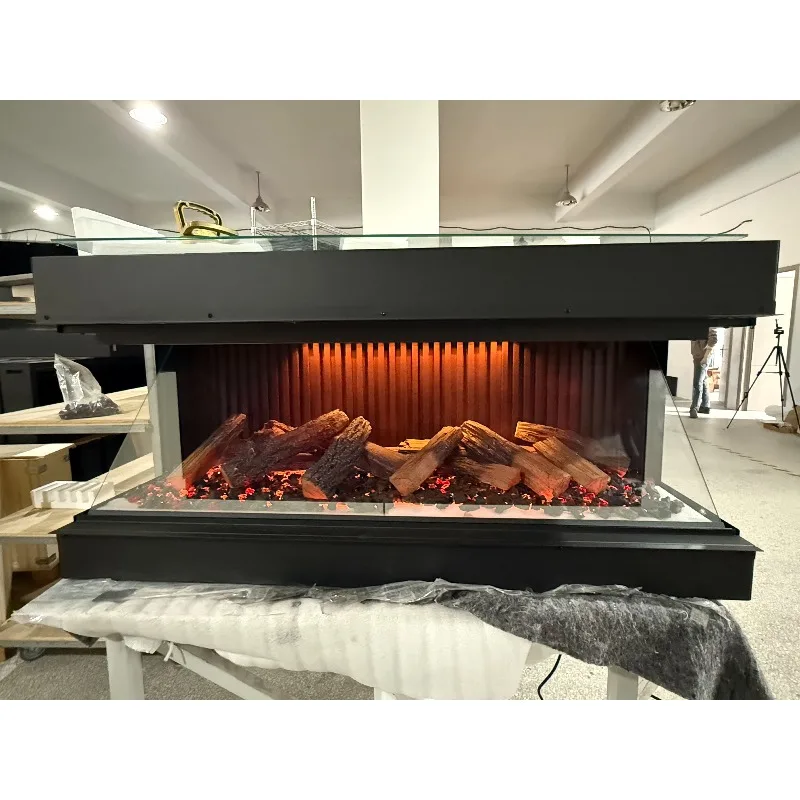 127cm L 50 Inch Modern LCD Holographic Electric Fireplace Insert Built-In Type 4K Display Screen Steel Household Hotel English