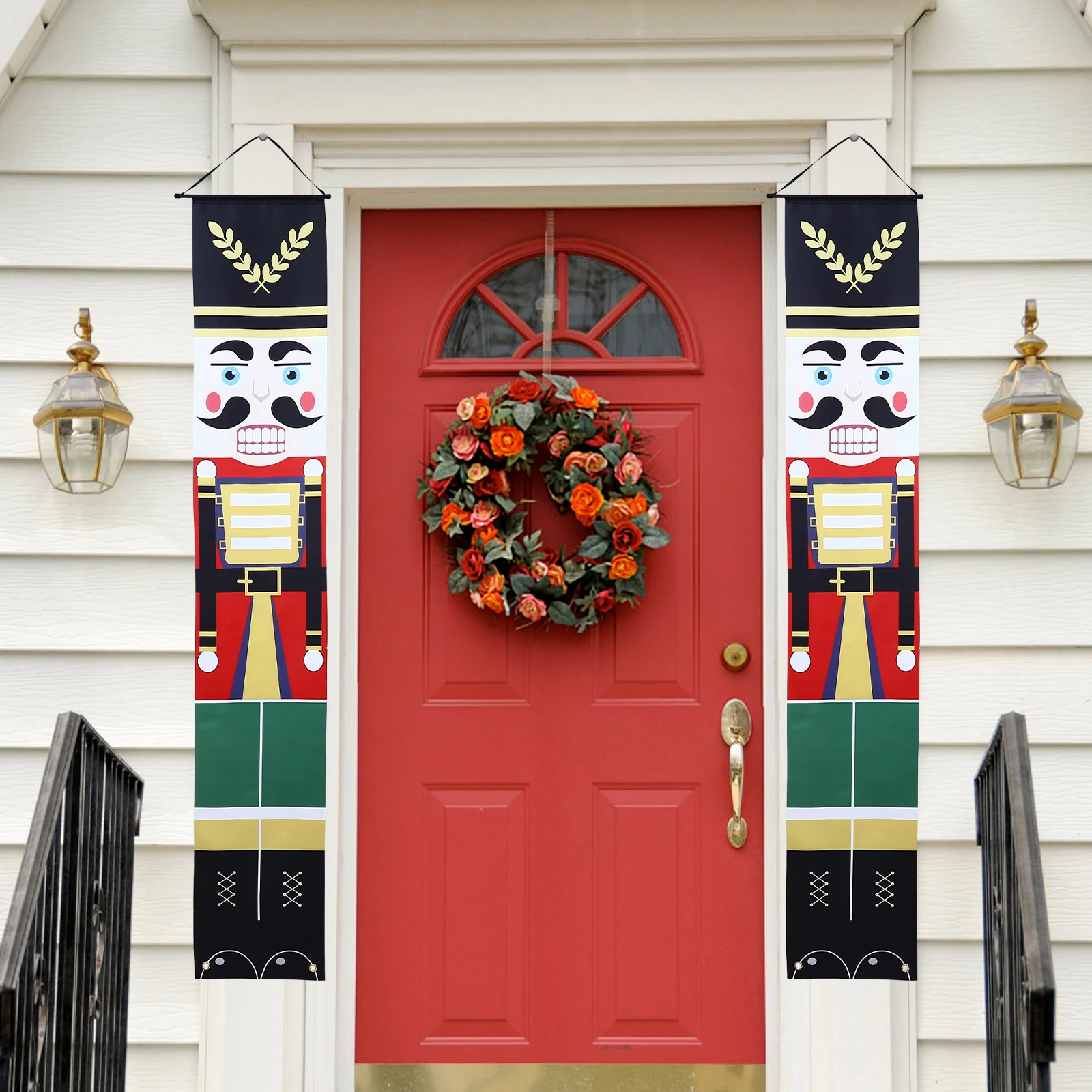 

Christmas Door Curtain Nutcracker Banner Wall Hanging Decoration Walnut Soldier Design Xmas Printed Couplets Party Home Bar