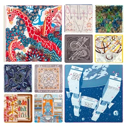 Square Silk Scarves Women 90 Animal Print Manual Rolled Scarf Women Scarf Silk Scarves Neck Bandanas