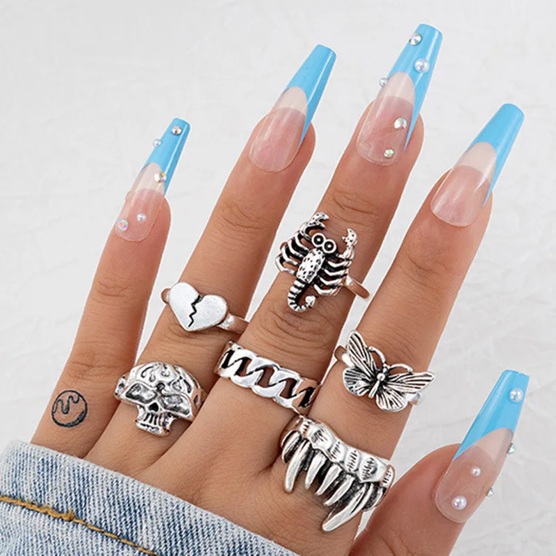 10/20/30/50Pcs/Lot Punk Finger Ring Set For Men Women Mix Style Flower Tai Ji Heart Love Snake Jewelry Party Gifts image 5