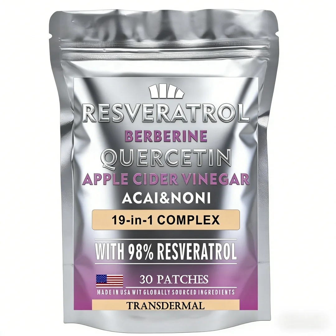Parches Transdérmicos de Resveratrol con Quercetina, Berberina y Cardo Mariano, Antienvejecimiento, 30 Parches