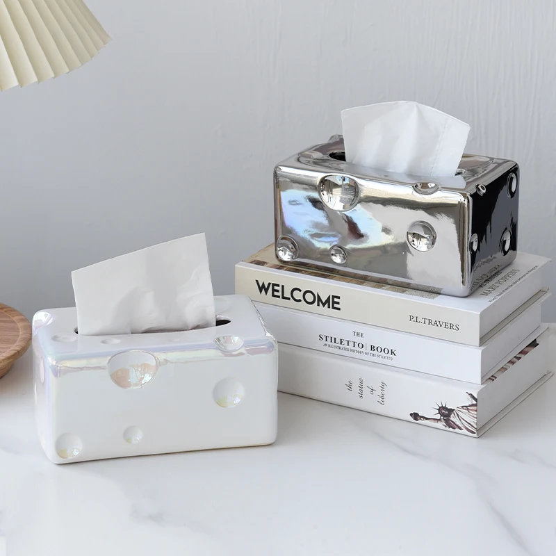 

XK Tissue Box Living Room Silver Plated Dining Table and Coffee Table Ceramic Table Decorations