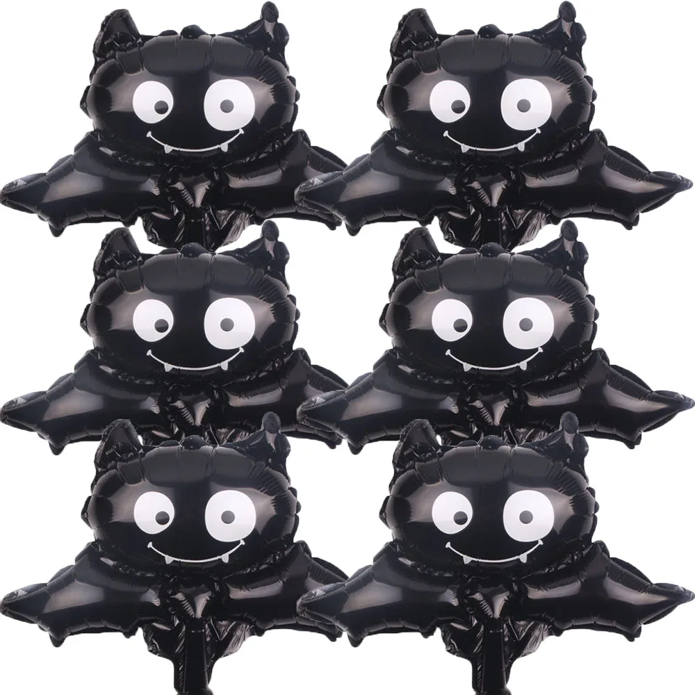 6PCS Halloween Foil Balloons Bat Mylar Balloons Cute Black Bat Balloon Halloween Party Props Home Decoration Supplies Kids Gifts