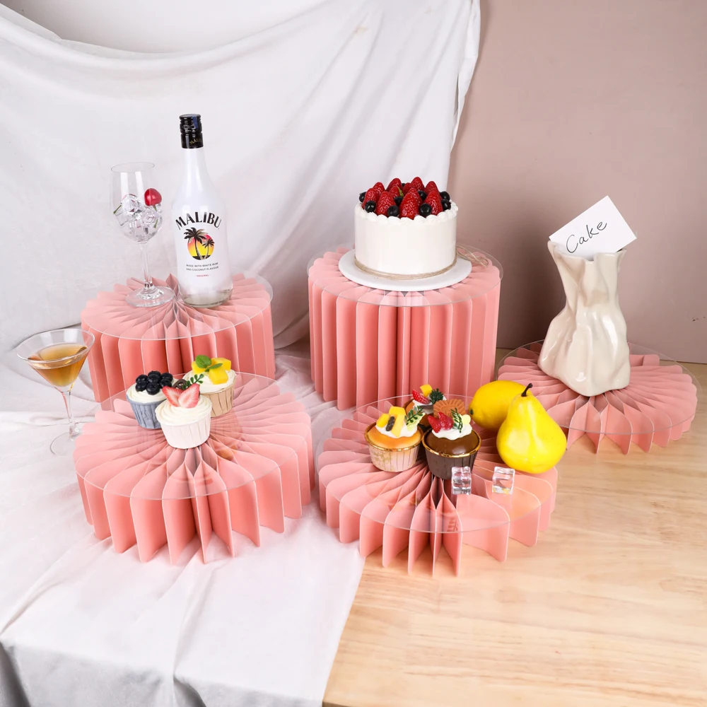 Round Pedestal Stand Foldable Cardboard Columns Cylinder Tables for Parties Baby Shower Birthday Wedding Display Decoration
