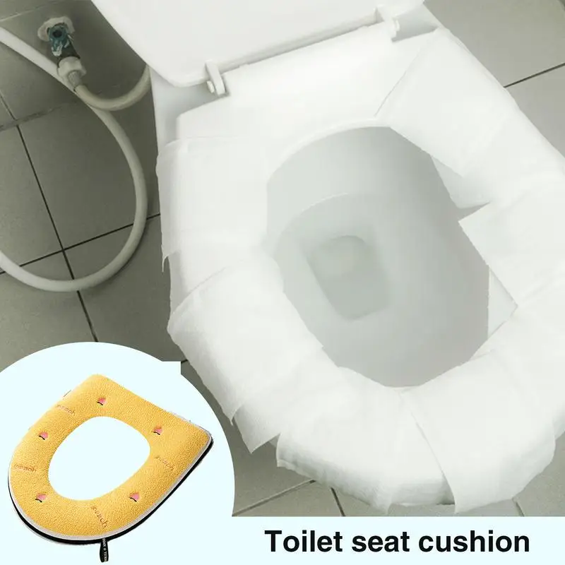 1Pcs Winter Bathroom Toilet Seat Cover Soft Warmer Washable Mat Cover Pad Cushion Seat with Handle