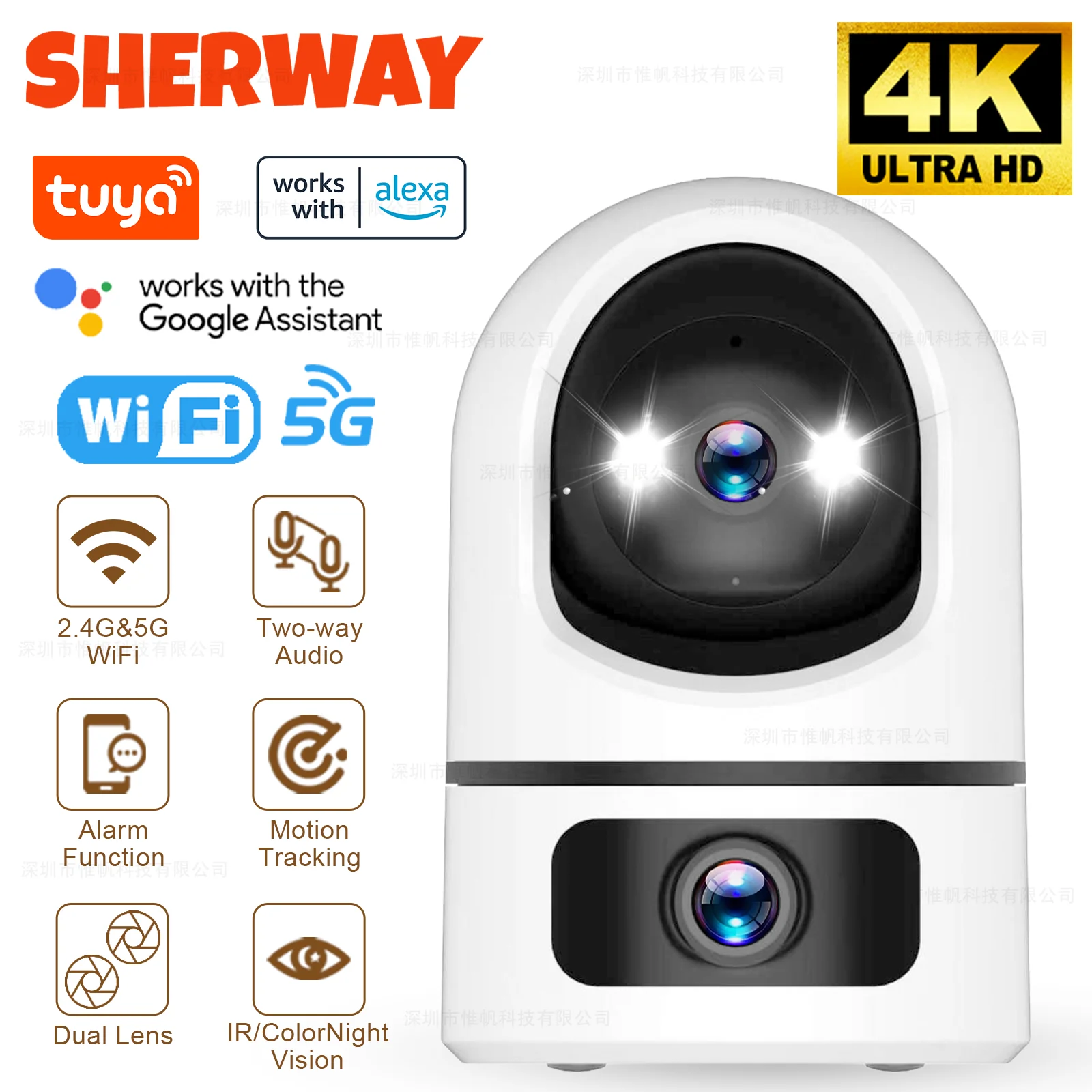 

Умная камера Tuya 5G WiFi с двумя объективами, 4K 8МП, для дома и животных, с автотрекингом, ночным видением и цветным изображением, видеонаблюдение