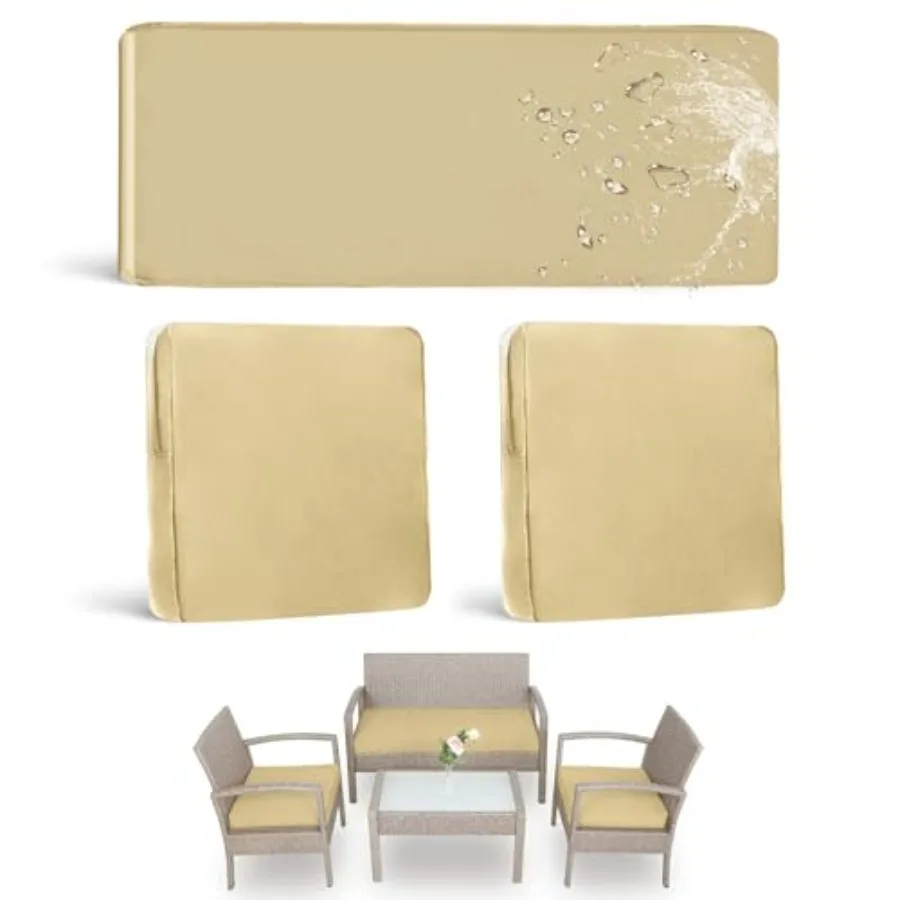 

Outdoor Patio Furniture Cushion Covers Waterproof Replacement Covers for 4-Piece Rattan Chair Wicker Furniture Set 3Pack Beige
