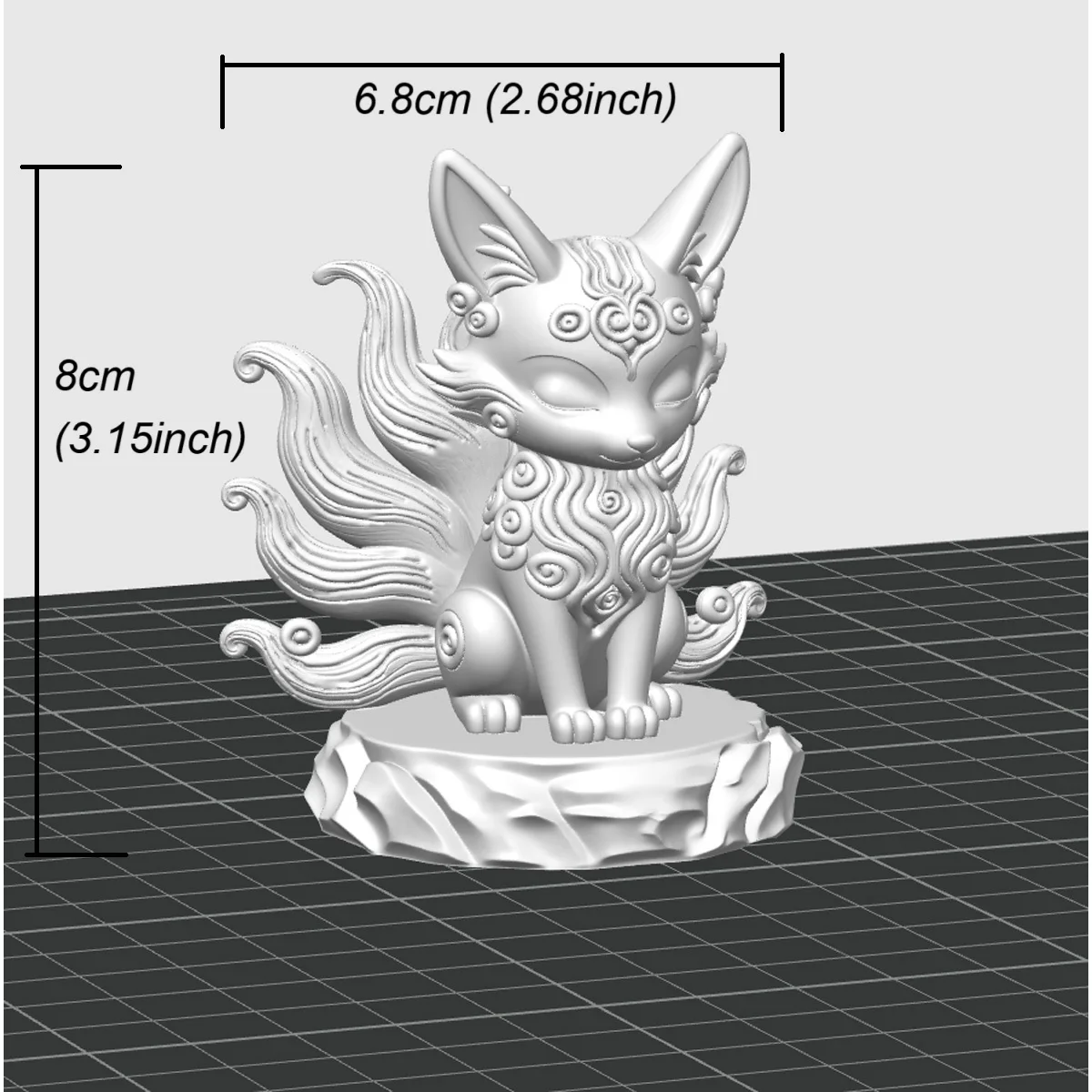 (8*6.8cm) 3D Print Cute Mythical Kitsune Home Decor Gift Miniatures Elegrant Nine-Tailed Sweet Fox Desk Figurine With Base