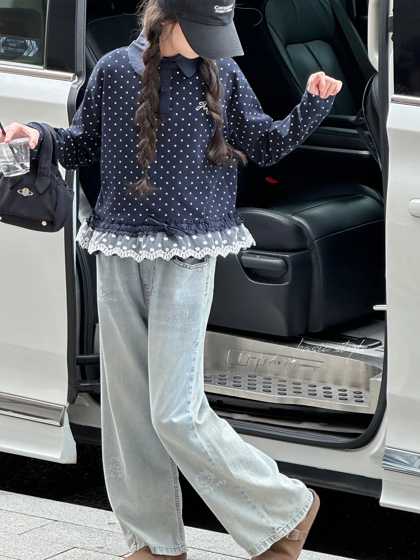 long-sve-polka-dot-lace-t-irt-for-girls-spring-autumn-kids-irt-loose-fit-korean-sle-children's-clothing