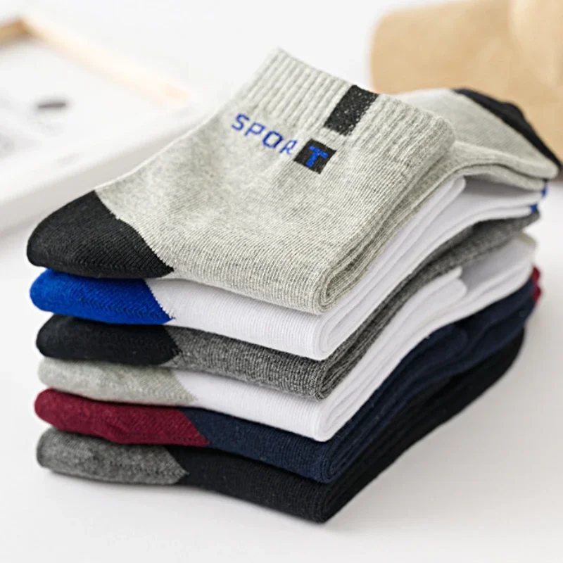 5/10 Pairs Men Socks High Quality Sports Polyester Mid Tube Crew Breathable Deodorant Business Ankle Socks Autumn Spring Casual