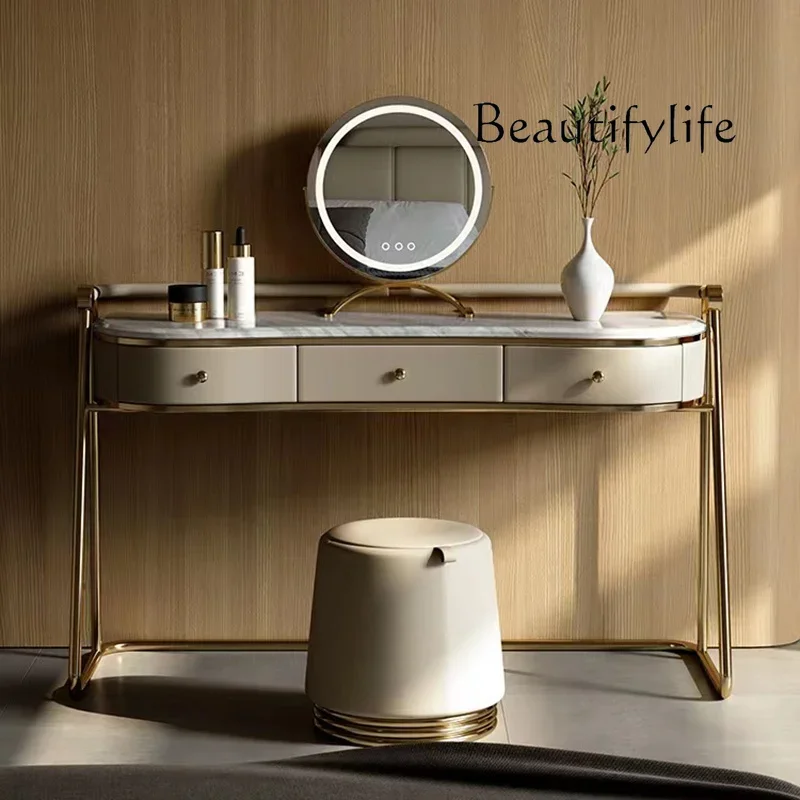 

X Light Luxury Rock Slab Dresser Modern Simple Small Apartment Household Bedroom Light Luxury Makeup Table Marble Minimalist