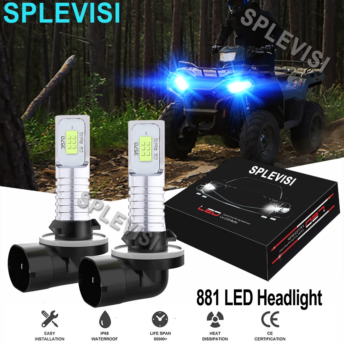 2x70W 8000K Ice Blue LED Headlight Bulbs For Polaris Sportsman 450 2016 2017-2019 2020 2021 800 EFI LED 2005-2011 2012 2013 2014