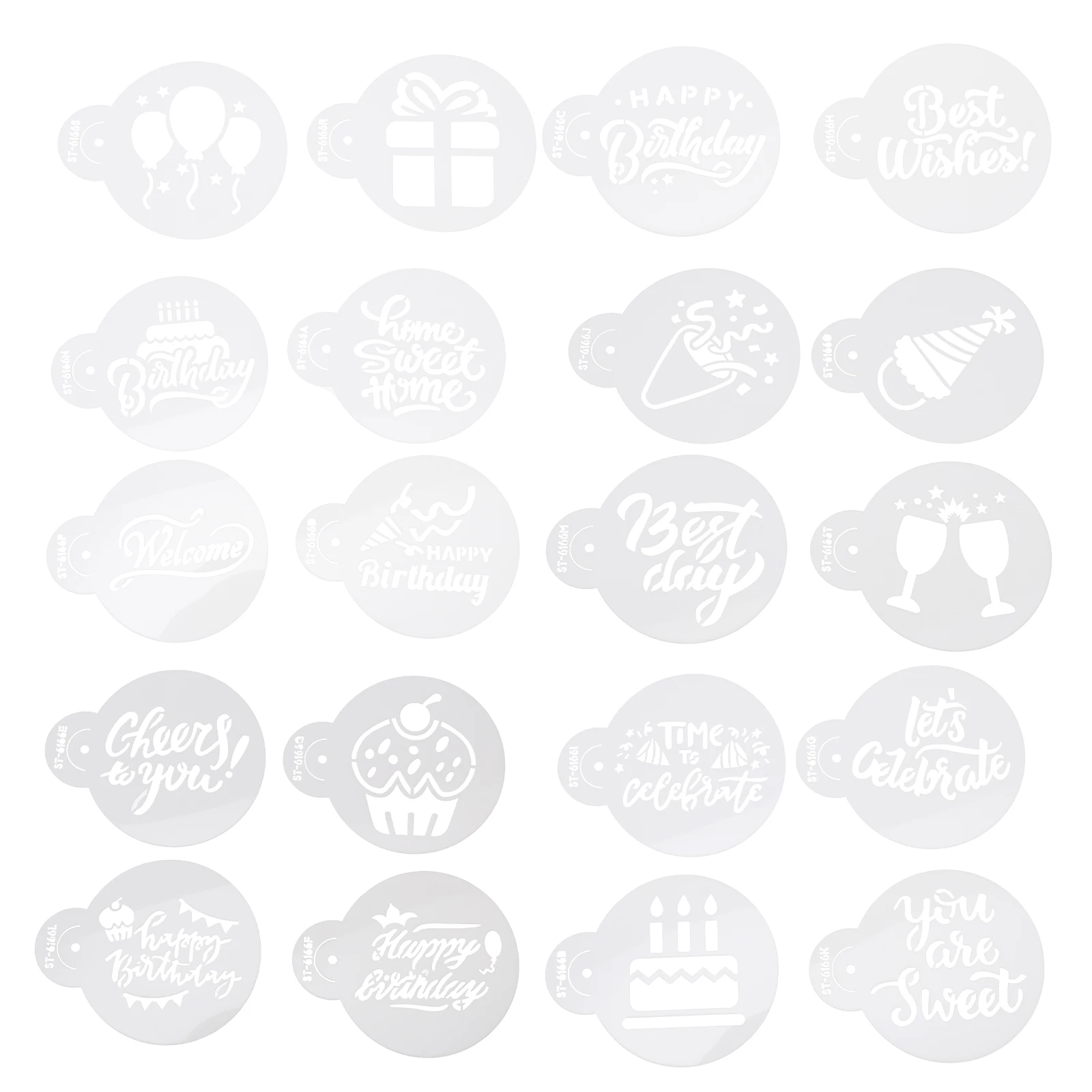 

20PCS Birthday Tools Foams Coffee Stencils Templates DIY Cookie Cake Coffee Foams Stencils Accessories Bake