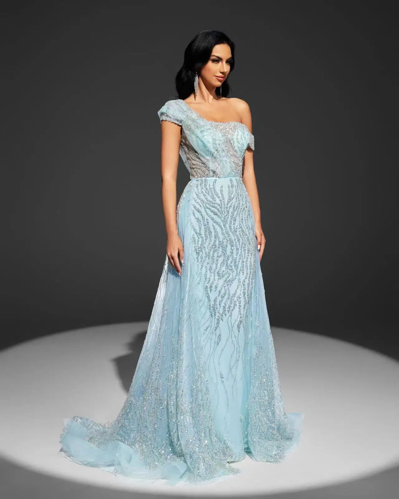 Shalimar Zhang синее щедрое вечернее платье в Дубае для женщин по индивидуальному заказу