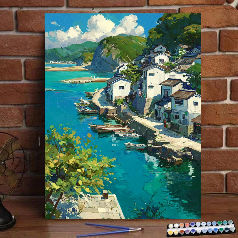 Pintura por números Paisaje en tonos verdes Pintura digital Hecho a mano Regalo para niños adultos Decoración de pared D
