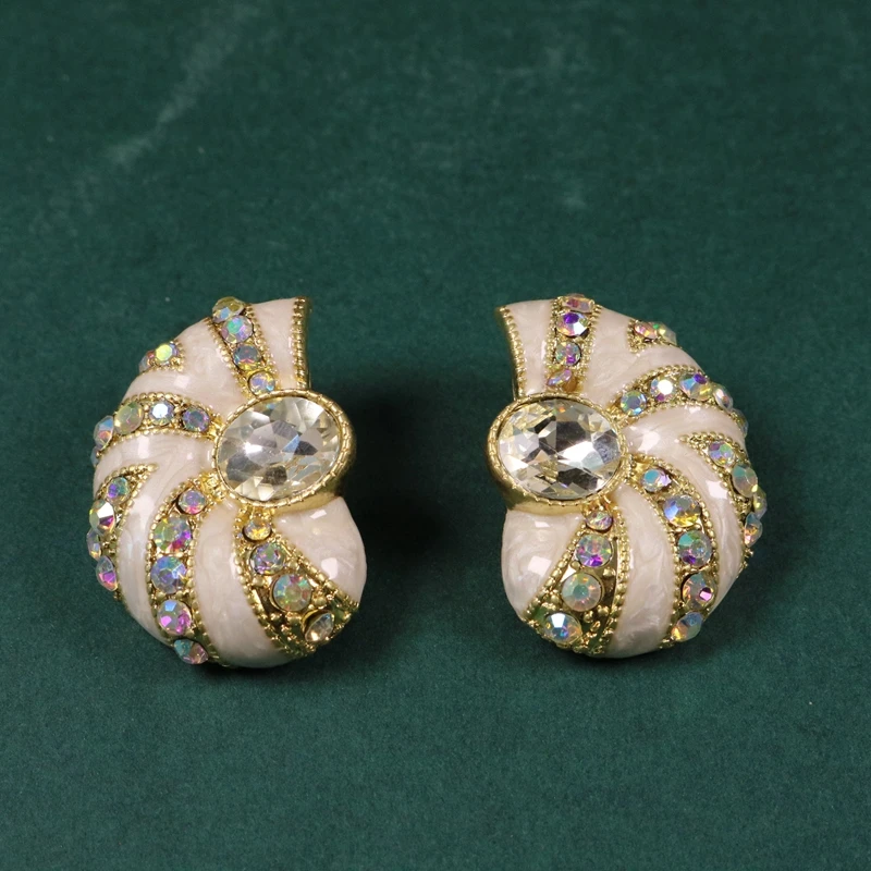 Statment White Enamel Symmetrical Earrings Exaggerate Party Jewelry Rhinestone Accessories