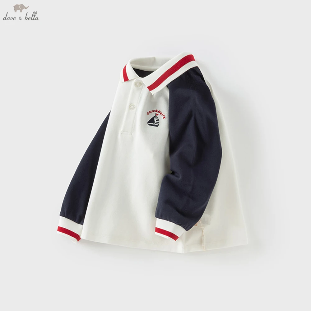 

Dave Bella, весенне-осенняя рубашка-поло для мальчиков, топы, детская футболка с дизайном сращивания, хлопковая детская футболка DB1250779