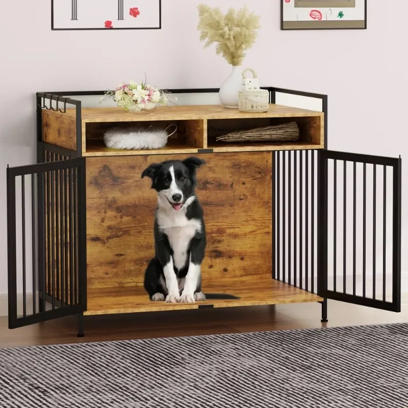 

41" XL Dog Crate Furniture Heavy Duty Dog Kennel with 2 Drawers End Table Wooden Dog Cage Indoor Pet Crate Table for Small