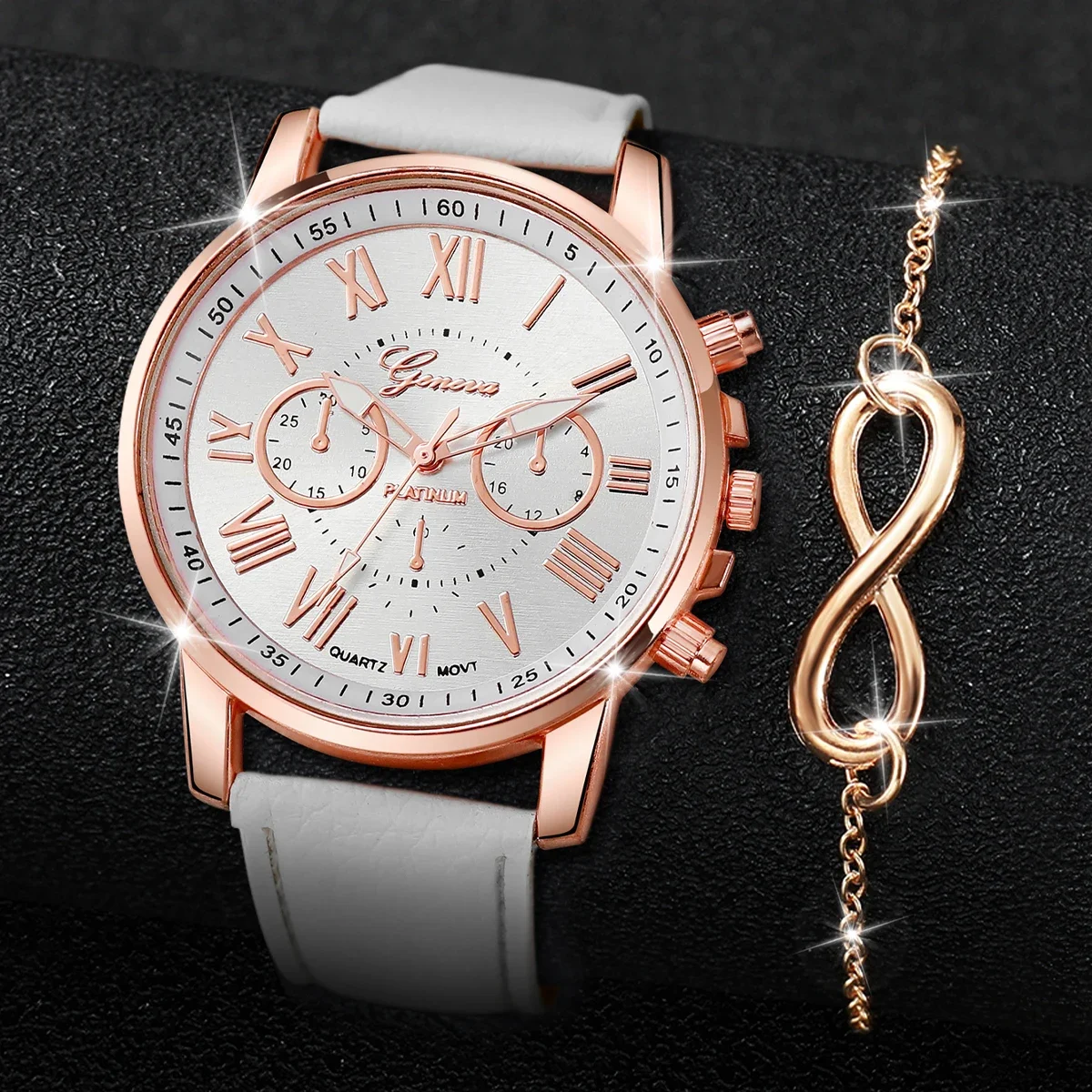 2 ชิ้น/ชุด Relógio Feminino Casual Pulseira de Couro Relógios de Quartzo Conjunto de Pulseira (ถุงน้ํา)