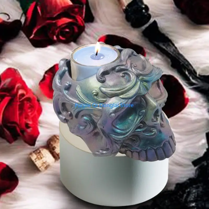 L21E 3D Skull Shaped Storage Box Resin Molds Halloween Skull Silicone Mold Ashtray Jewelry Trinket Holder Mold for DIY Craft