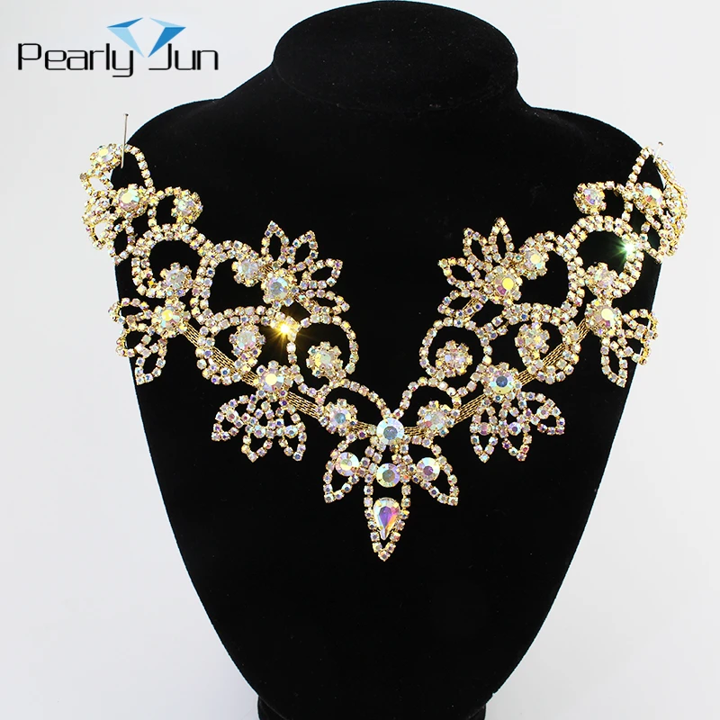 1 Pieces of 20cm*14cm Rhinestone Applique Collar Crystal AB Color Accessories for Wedding Dress DIY Sewing Accessories YL012