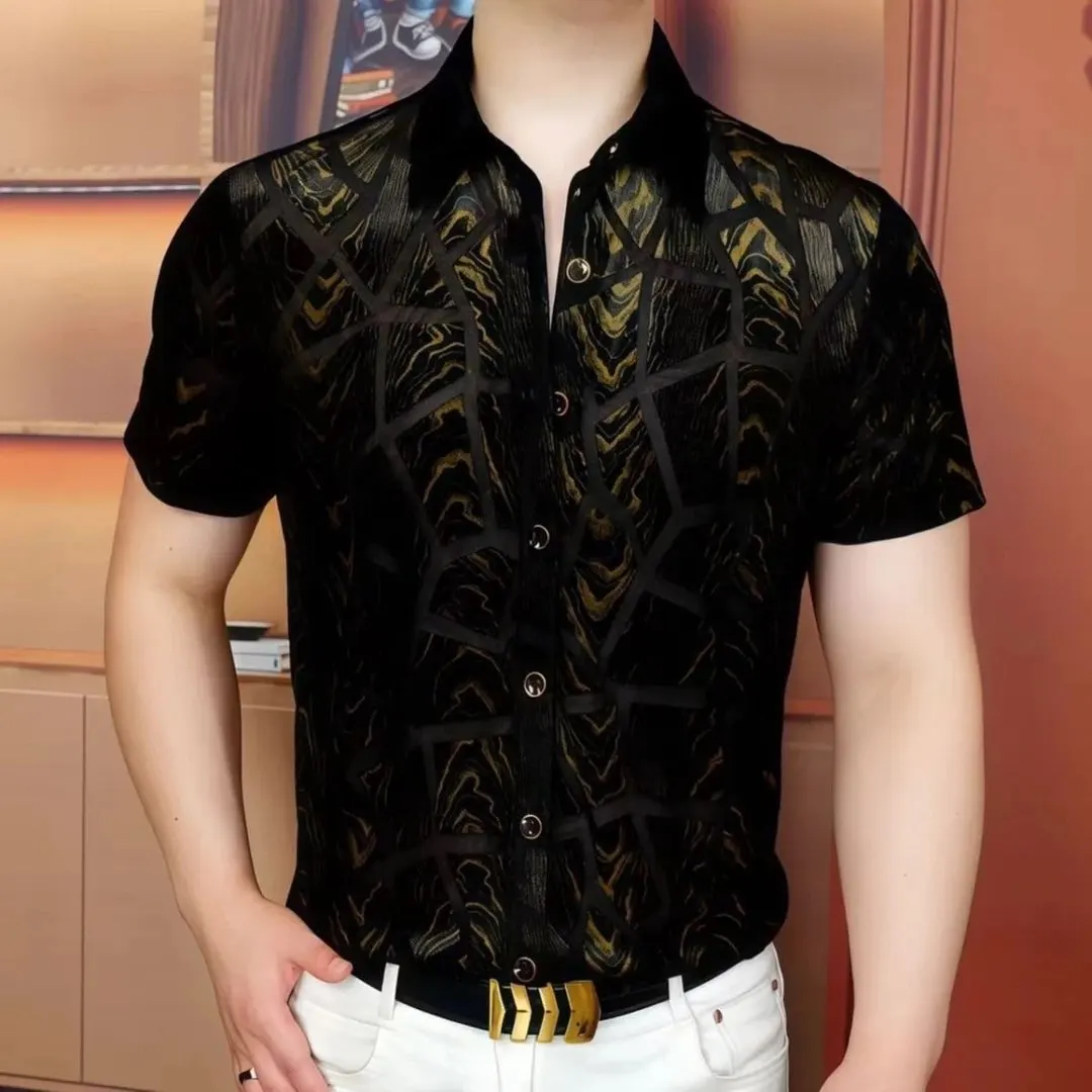 

Summer Vintage Printed Short Sleeved Shirt for Men Comfortable Casual Social Business Shirts Slim Fit Social Office Top M-4XL