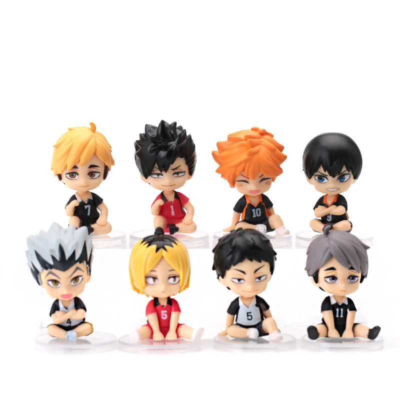 8 Pcs/Lot Haikyuu Q Ver. Volleyball Hinata Shoyo Sugawara Koushi Oikawa Tooru Model Figures Sitting Stands Ornaments Gifts